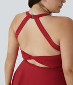 Backless Cut Out Twisted Side Pocket 2-in-1 Exercise Plus Size Dress — Salsa — view 7