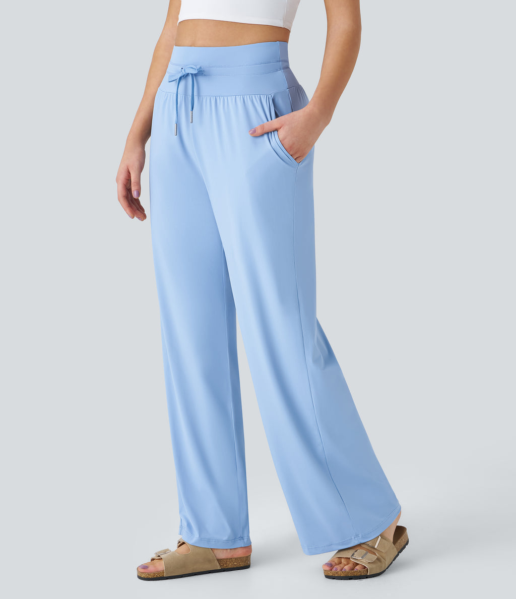High Waisted Drawstring Side Pocket Wide Leg Casual Trousers-UPF50+ — Dutch Canal — view 4