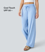 High Waisted Drawstring Side Pocket Wide Leg Casual Trousers-UPF50+ — Dutch Canal — view 1