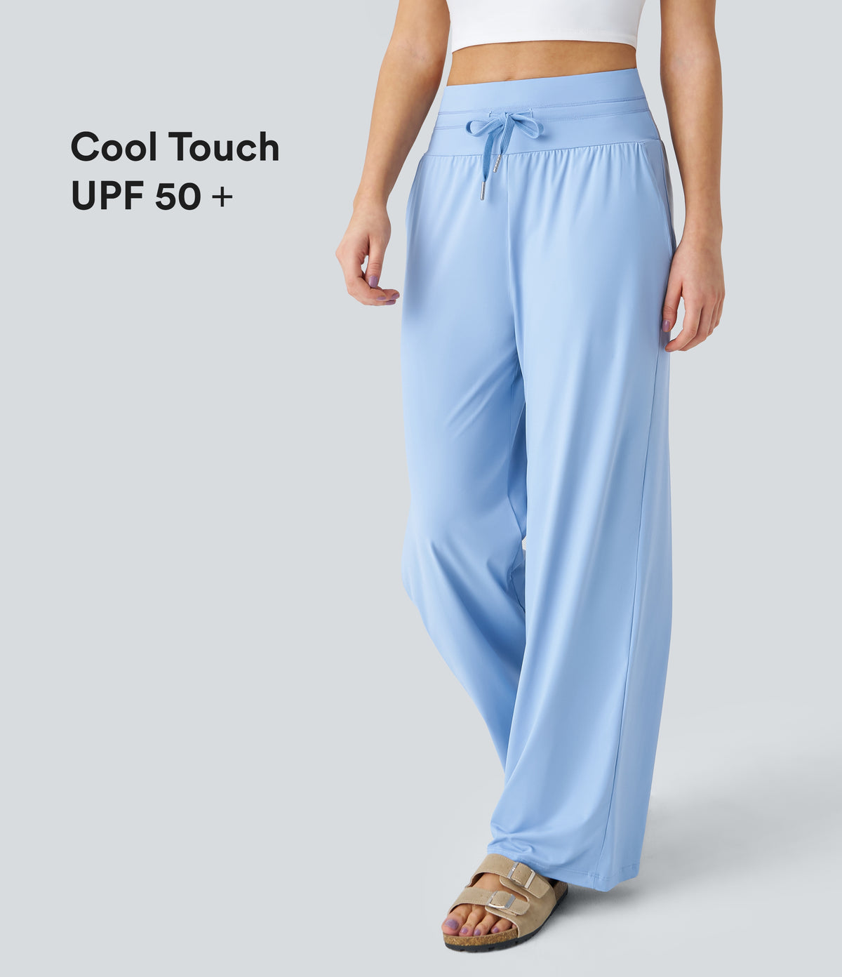 High Waisted Drawstring Side Pocket Wide Leg Casual Trousers-UPF50+ — Dutch Canal — view 1