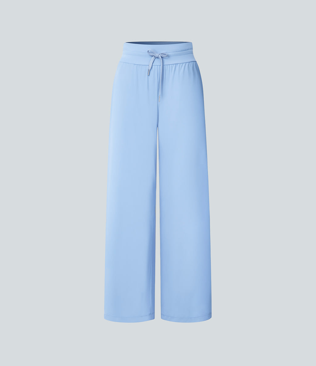 High Waisted Drawstring Side Pocket Wide Leg Casual Trousers-UPF50+ — Dutch Canal — view 6