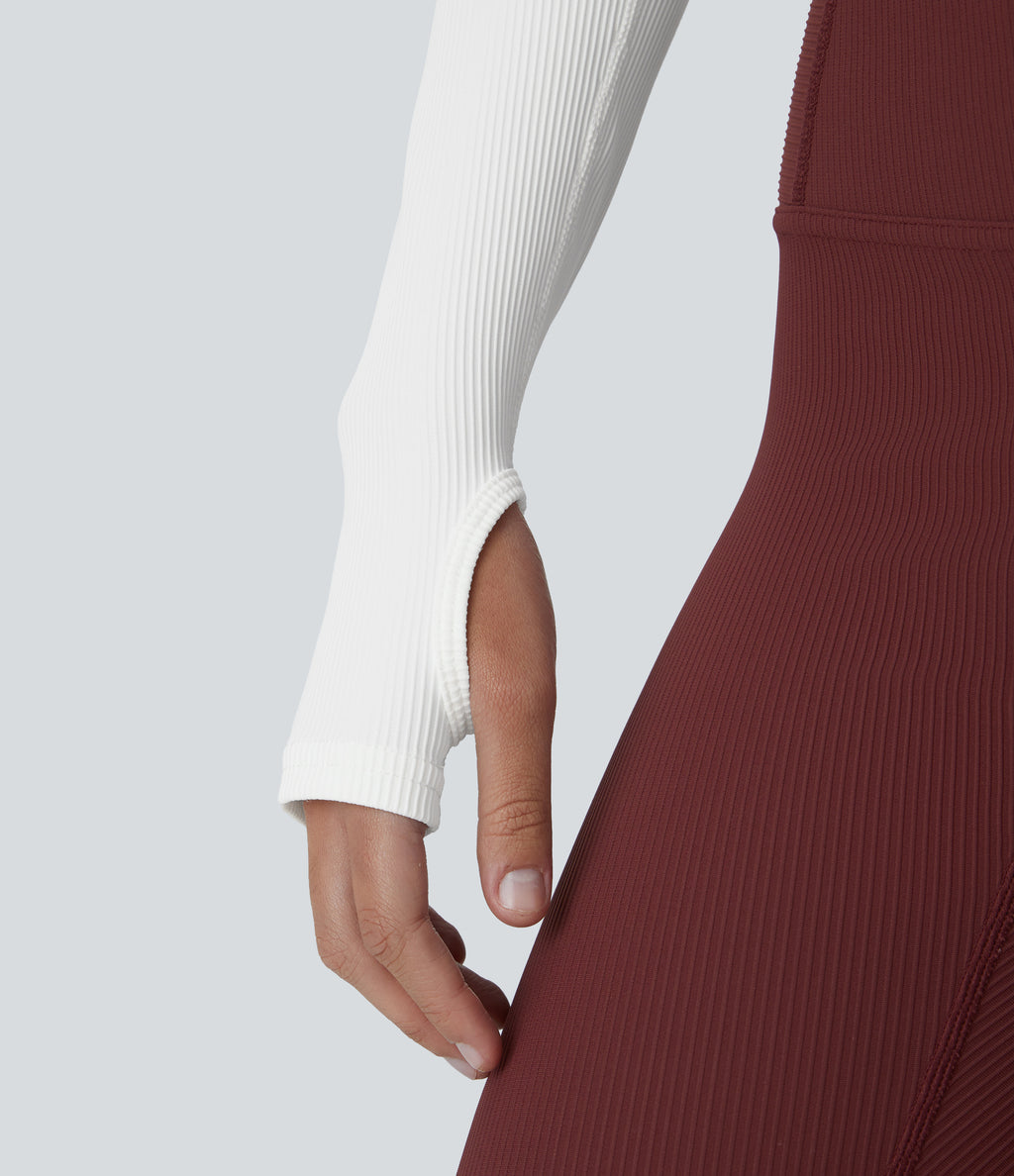Ribbed Halter Strap Thumb Hole Yoga Sports Top — White — view 5