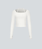 Ribbed Halter Strap Thumb Hole Yoga Sports Top — White — view 7