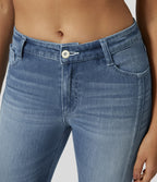 Mid Low Rise Zipper Pockets Casual Skinny Jeans — Sea Blue Denim — view 7