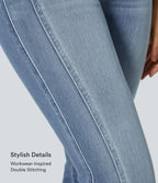 Mid Low Rise Zipper Pockets Casual Skinny Jeans — Sea Blue Denim — view 5