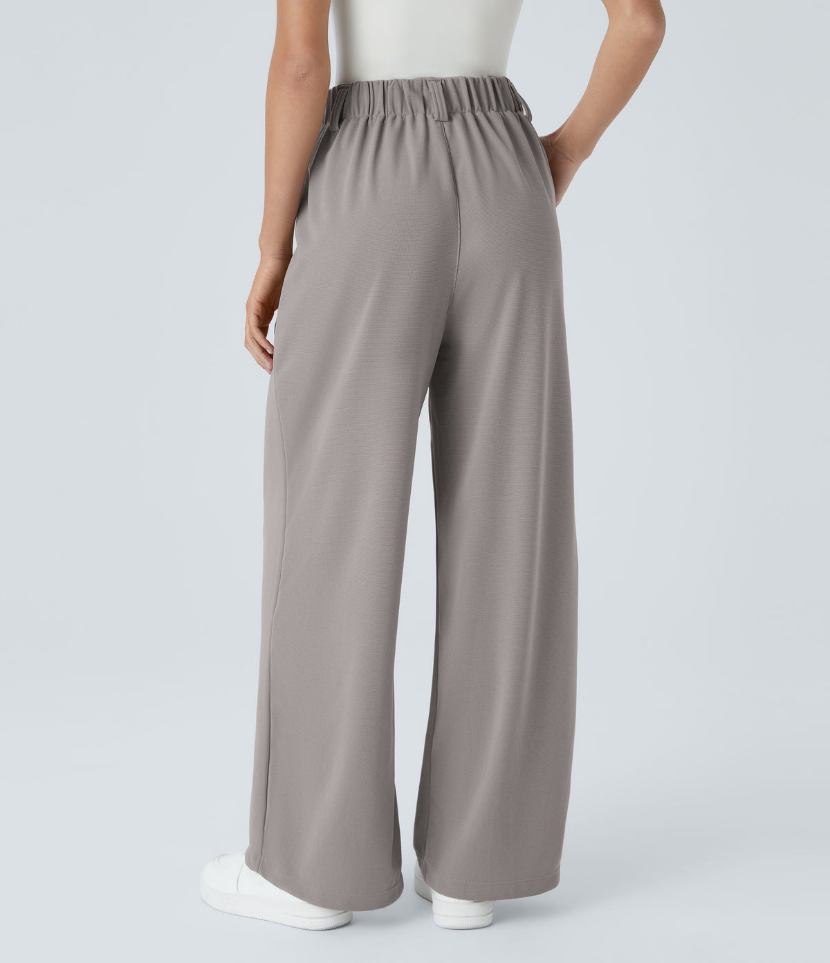 High Waisted Pocket Wide Leg Waffle Work Trousers — Mink Ash — view 2
