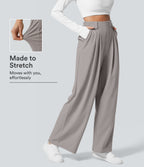 High Waisted Pocket Wide Leg Waffle Work Trousers — Mink Ash — view 1