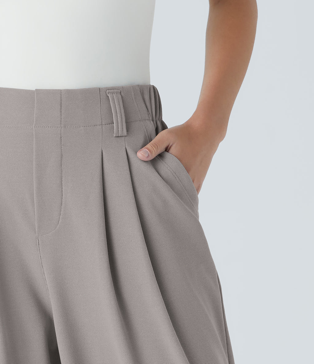 High Waisted Pocket Wide Leg Waffle Work Trousers — Mink Ash — view 5