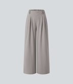 High Waisted Pocket Wide Leg Waffle Work Trousers — Mink Ash — view 7