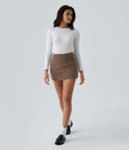 High Waisted 2-in-1 A Line Mini Corduroy Casual Skirt — Acorn — view 8