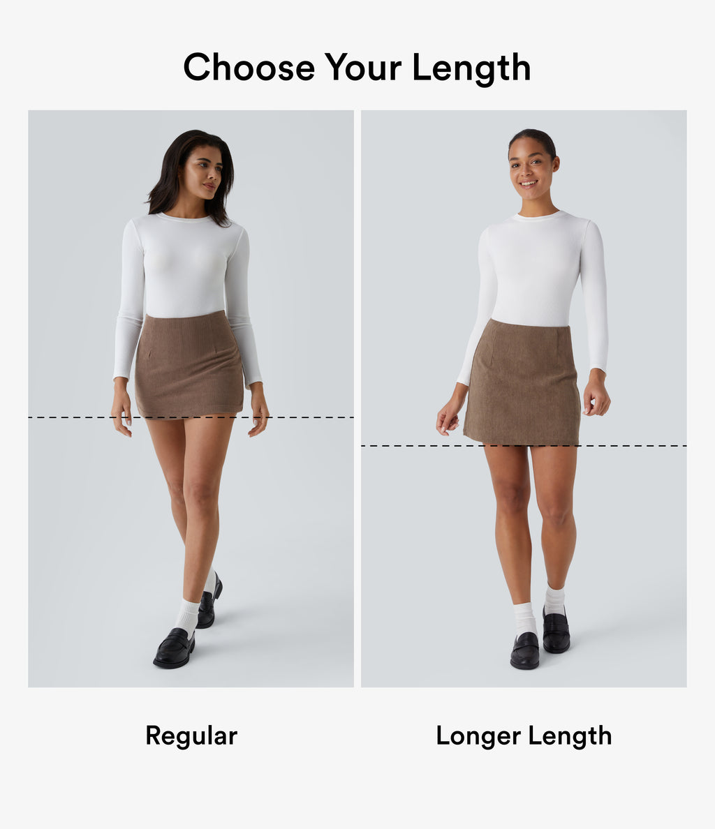 High Waisted 2-in-1 A Line Mini Corduroy Casual Skirt — Acorn — view 3