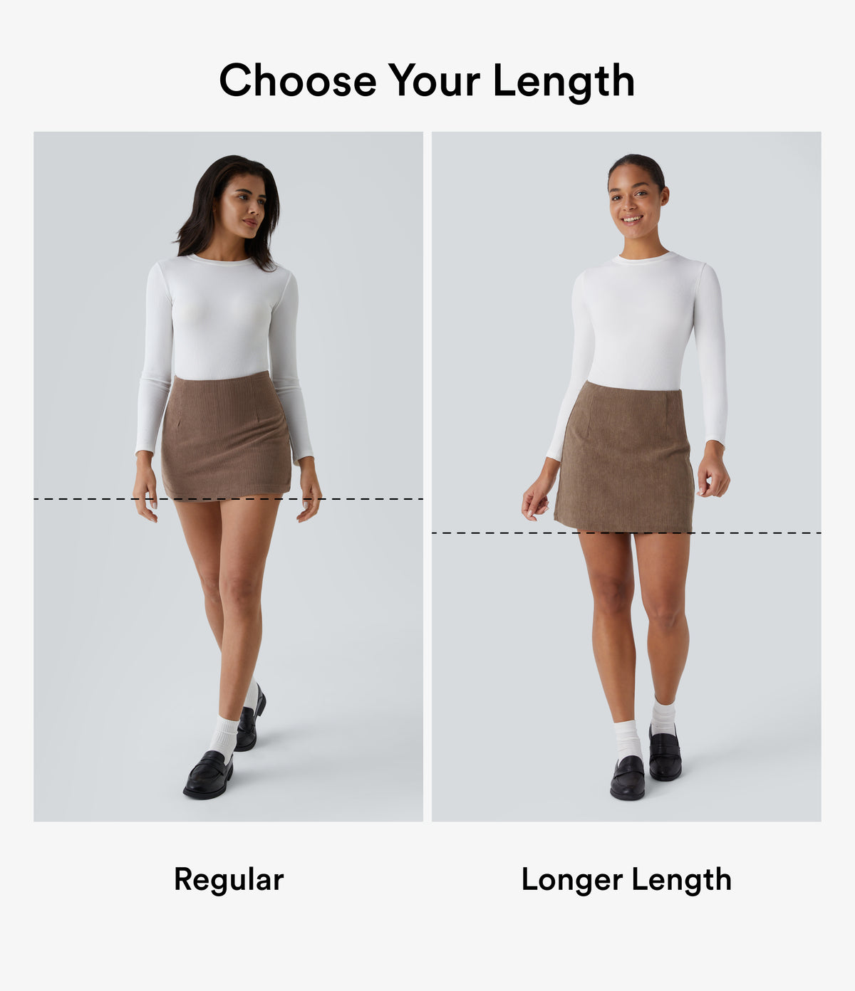 High Waisted 2-in-1 A Line Mini Corduroy Casual Skirt — Acorn — view 3