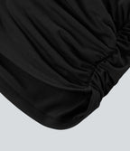 V Neck Cap Sleeve Crossover Ruched Solid Work Blouse — Black — view 8