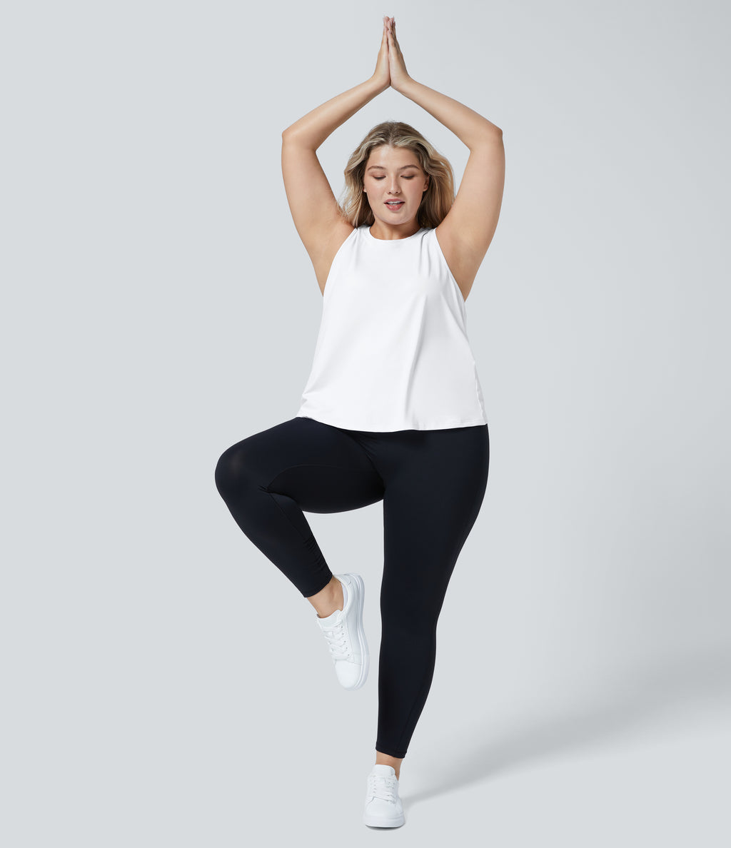 Cut Out Crossover Hem Solid Yoga Plus Size Tank Vest Top — White — view 7