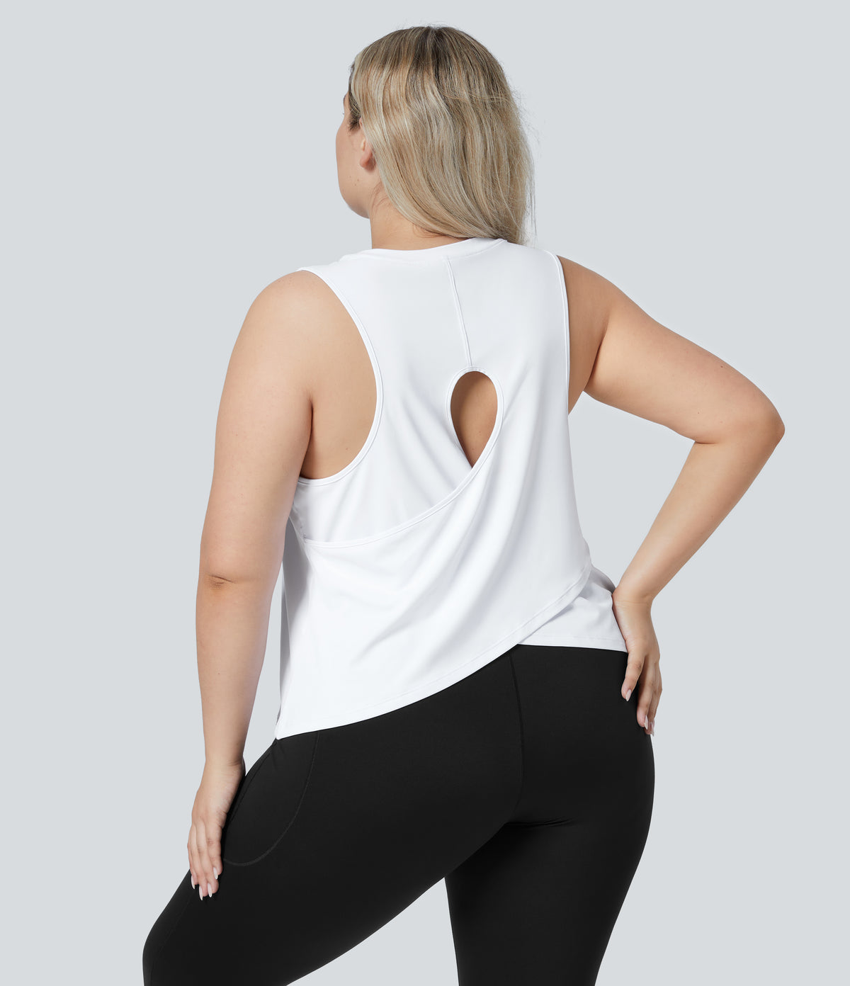Cut Out Crossover Hem Solid Yoga Plus Size Tank Vest Top — White — view 1