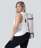 Cut Out Crossover Hem Solid Yoga Plus Size Tank Vest Top — White — view 6