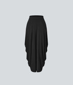 Mid Rise Multiple Pockets Draped Wide Leg Casual Trousers — Black — view 6