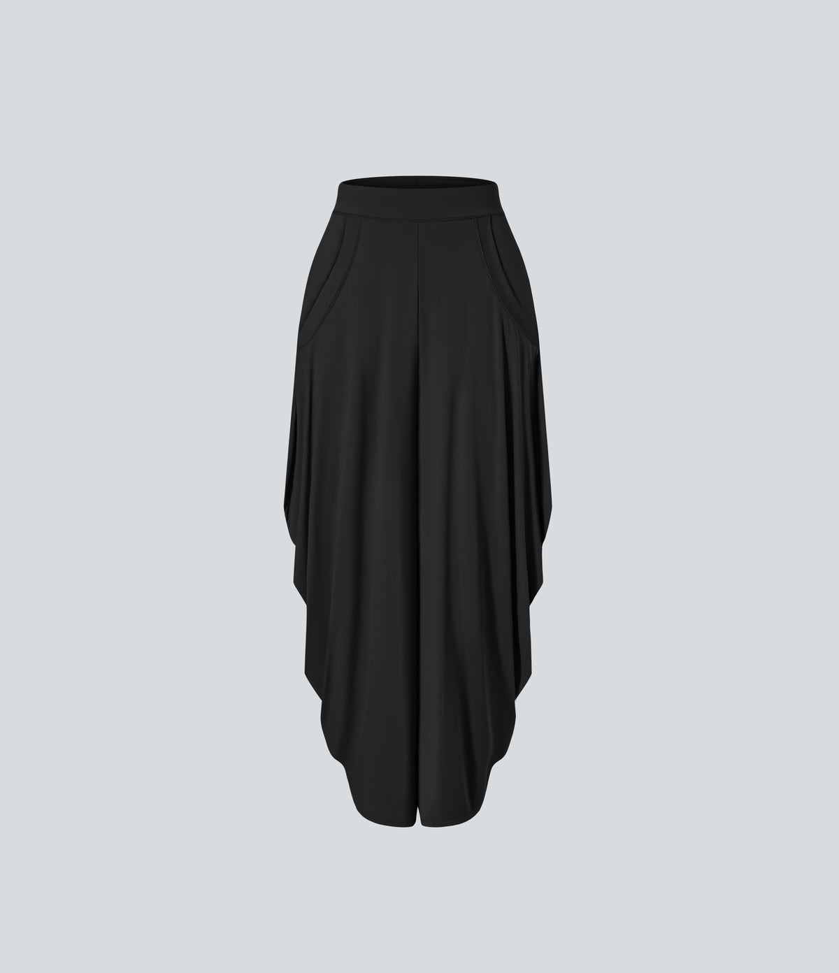 Mid Rise Multiple Pockets Draped Wide Leg Casual Trousers — Black — view 6