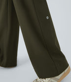 High Waisted Pockets Straight Leg Casual Trousers — Forest Night — view 6