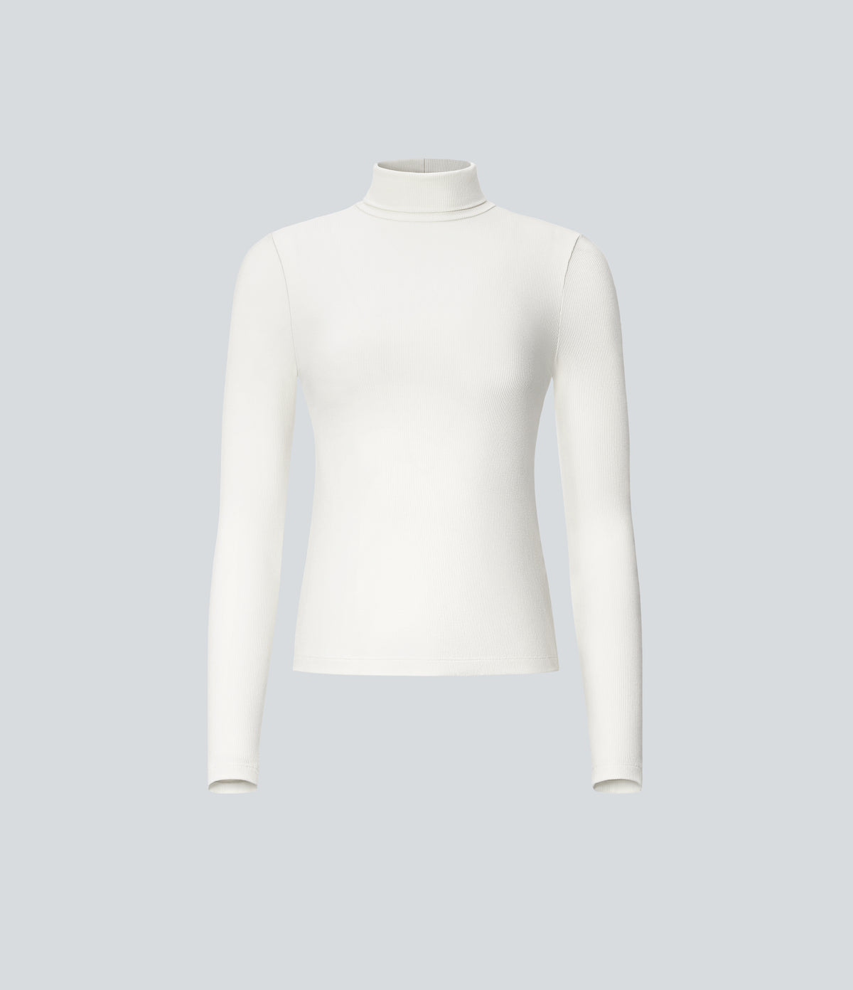 Ribbed Knit High Collar Long Sleeve Casual Top — White — view 7