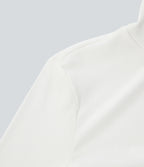 Ribbed Knit High Collar Long Sleeve Casual Top — White — view 8