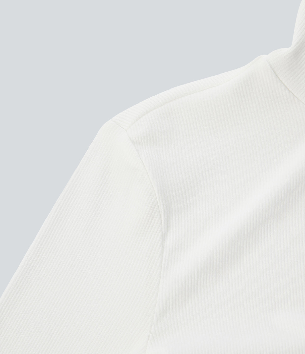 Ribbed Knit High Collar Long Sleeve Casual Top — White — view 8