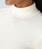 Ribbed Knit High Collar Long Sleeve Casual Top — White — view 5