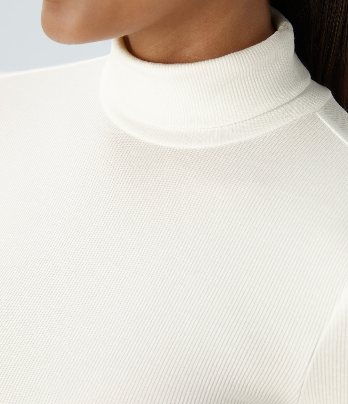 Ribbed Knit High Collar Long Sleeve Casual Top — White — view 5