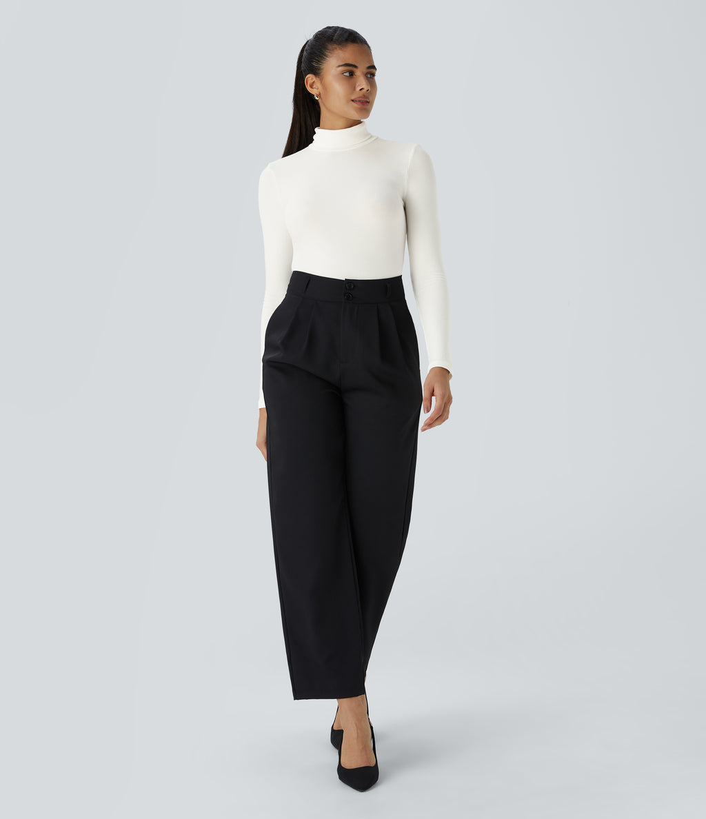 Ribbed Knit High Collar Long Sleeve Casual Top — White — view 6