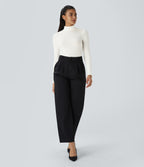 Ribbed Knit High Collar Long Sleeve Casual Top — White — view 6