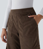 Mid Rise Pockets Straight Leg Corduroy Casual Cargo Trousers — Demitasse — view 4