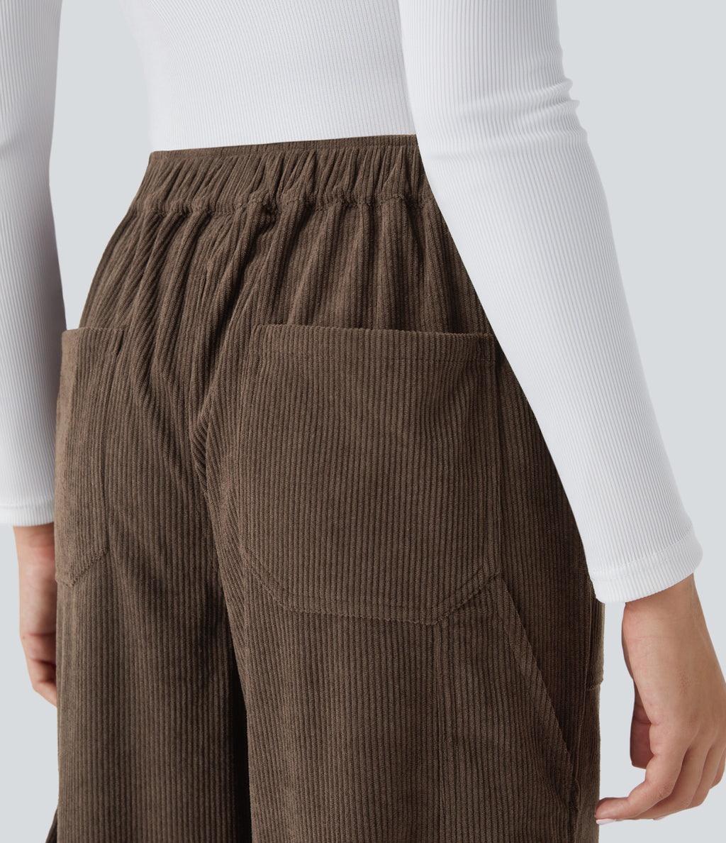 Mid Rise Pockets Straight Leg Corduroy Casual Cargo Trousers — Demitasse — view 5