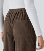 Mid Rise Pockets Straight Leg Corduroy Casual Cargo Trousers — Demitasse — view 5