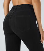 High Waisted Pockets Denim Work Leggings — Black Denim — view 5