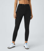 High Waisted Pockets Denim Work Leggings — Black Denim — view 1