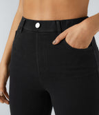 High Waisted Pockets Denim Work Leggings — Black Denim — view 4