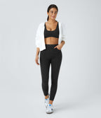 High Waisted Pockets Denim Work Leggings — Black Denim — view 6