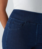 High Waisted Pockets Straight Leg Work Jeans — Washed Denim Navy Blue — view 4