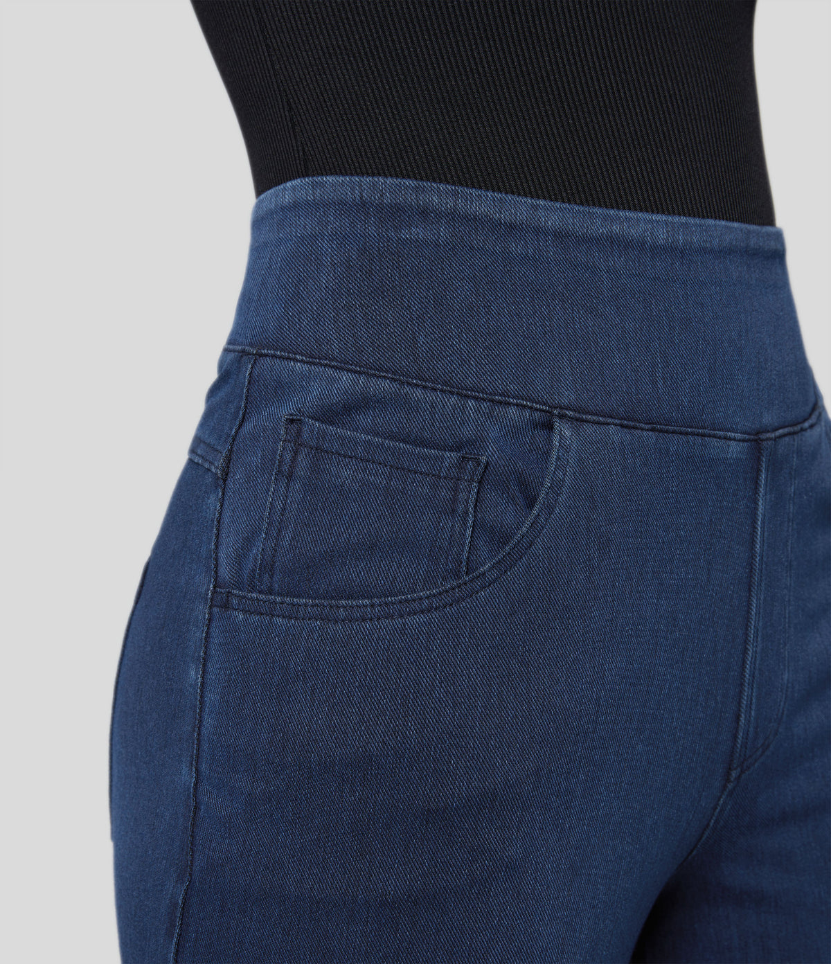 High Waisted Pockets Wide Leg Loose Work Jeans — Washed Denim Navy Blue — view 4
