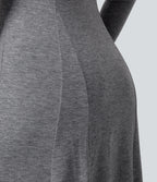 Henley Long Sleeve Flare Maxi Casual Dress — Darl Gray Floral Yarn — view 5