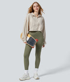 High Waisted Ruched Tummy Control Butt Lifting Yoga 7/8 Leggings — Grass Grey Green — view 8