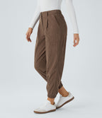 Mid Rise Zipper Pockets Corduroy Casual Joggers — Acorn — view 1