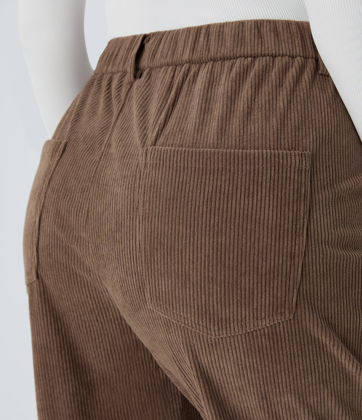 Mid Rise Zipper Pockets Corduroy Casual Joggers — Acorn — view 5