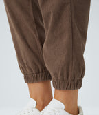 Mid Rise Zipper Pockets Corduroy Casual Joggers — Acorn — view 6