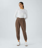 Mid Rise Zipper Pockets Corduroy Casual Joggers — Acorn — view 7