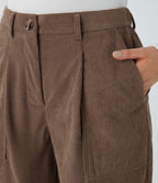 Mid Rise Zipper Pockets Corduroy Casual Joggers — Acorn — view 4