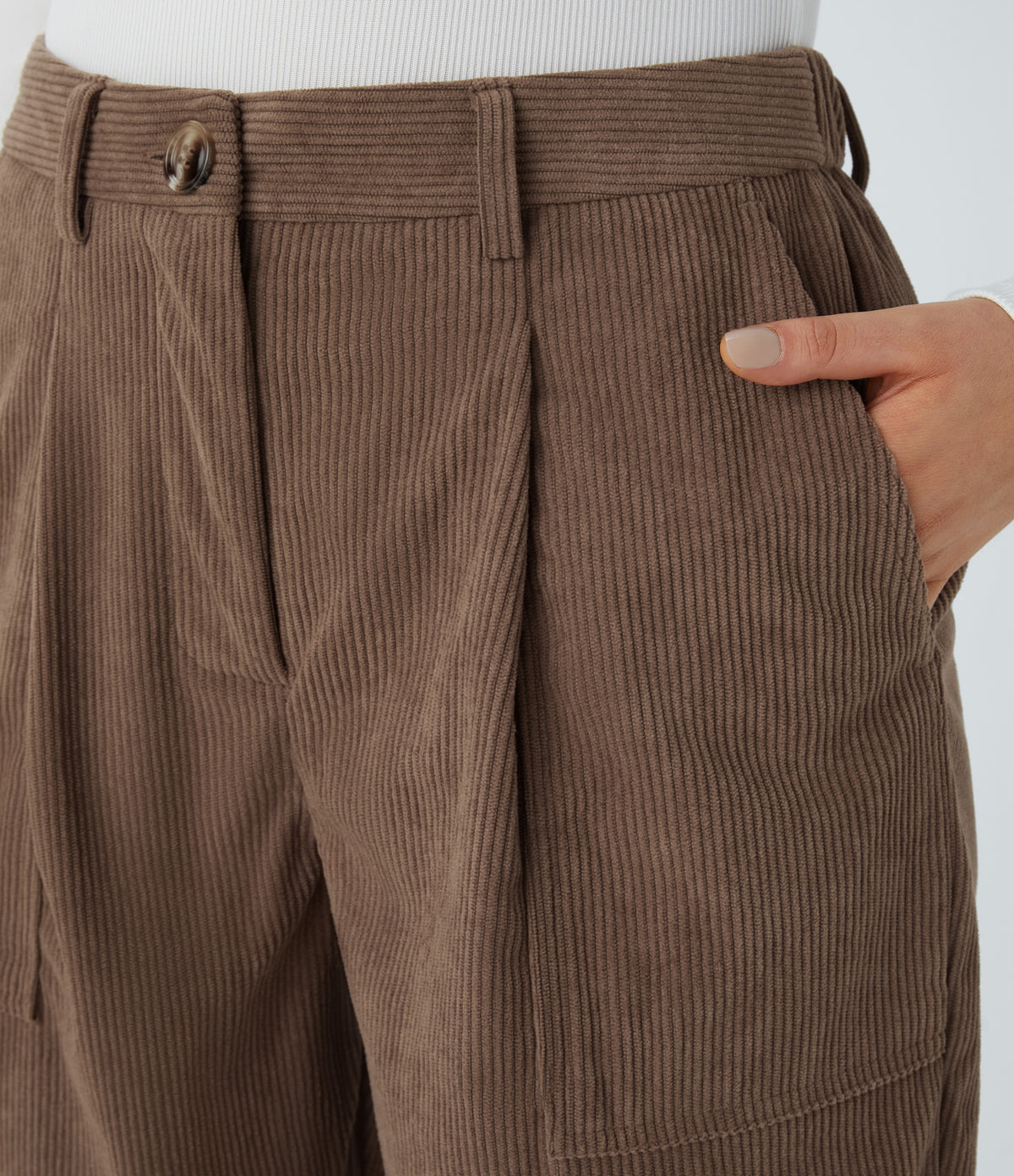 Mid Rise Zipper Pockets Corduroy Casual Joggers — Acorn — view 4