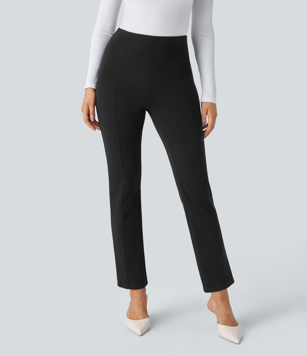 High Waisted Pocket Slim Work Pants — Black — view 4