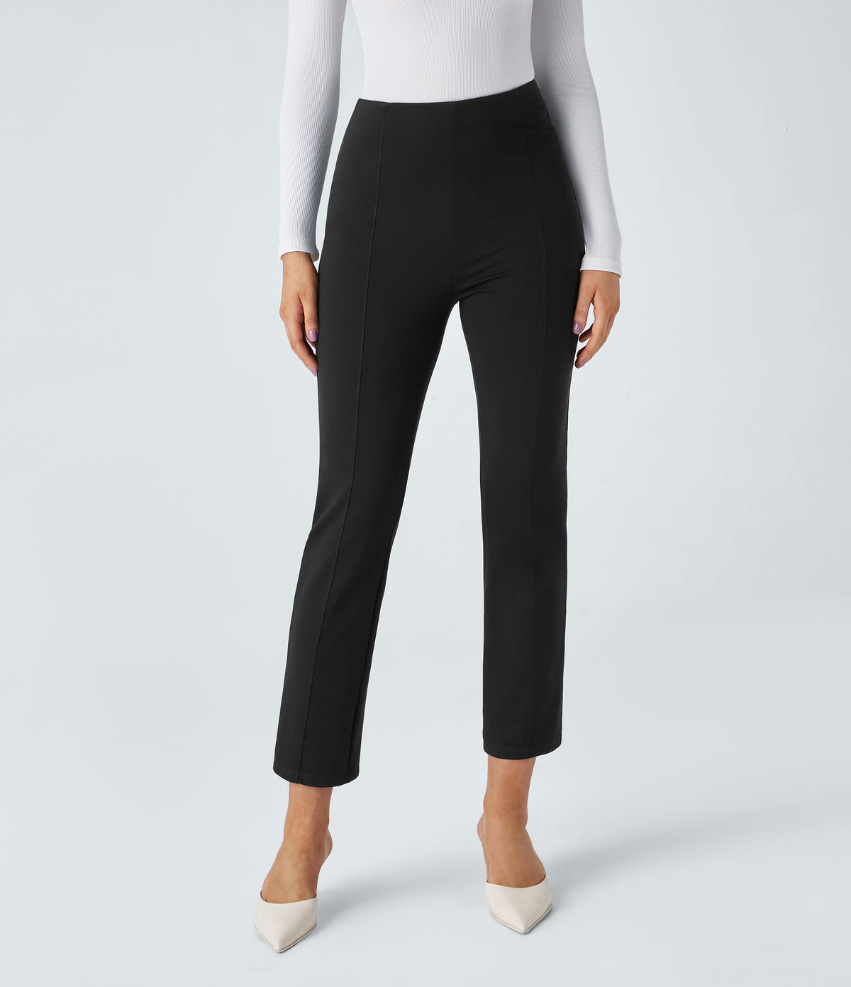 High Waisted Pocket Slim Work Pants — Black — view 1
