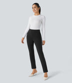 High Waisted Pocket Slim Work Pants — Black — view 5